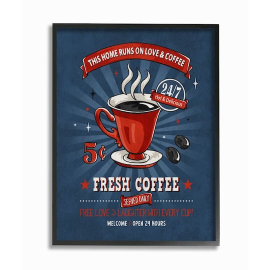 Stupell Industries Fresh Coffee Wall Art in Black Frame